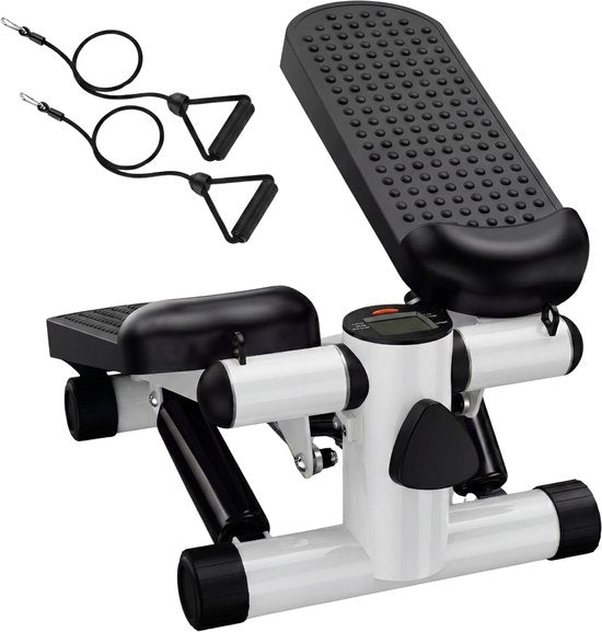 Fitby Stepper - Stepper de fitness - Mini stepper - Vélo d'appartement - Écran - Avec bandes de résistance - Blanc