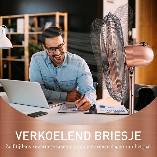 Lifetime Air Statiefventilator - 230V - Hoogte 125-145 CM - Driepoot Statief - 3 Snelheden - Oscillerende Functie - Kantelbaar - Koper