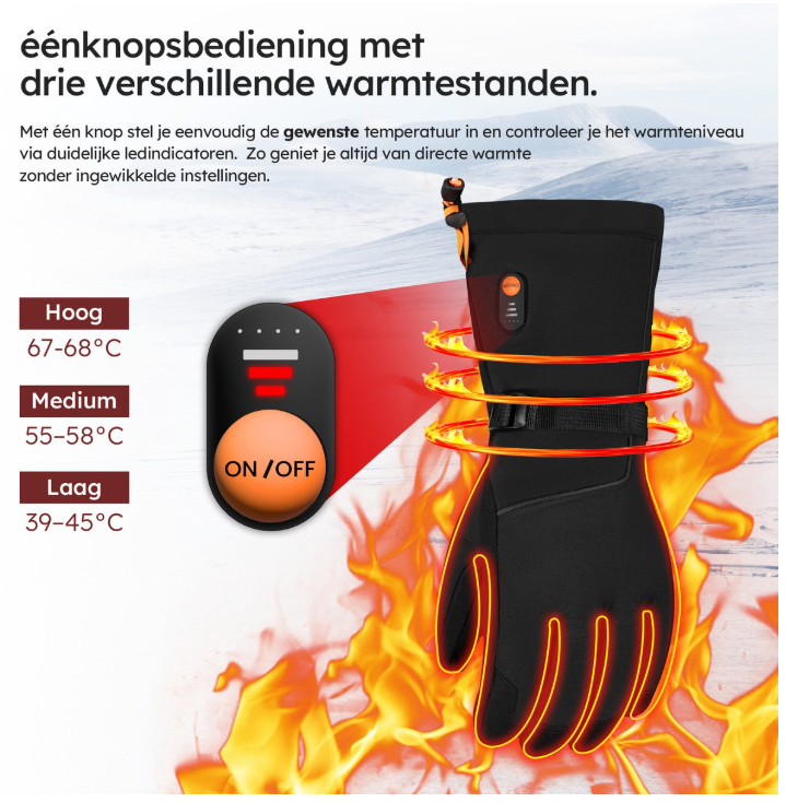 Saaf - Gants chauffants Premium - Taille M - Polyester noir - 3 niveaux de chaleur et rechargeable - Hydrofuge et coupe-vent - Confort optimal