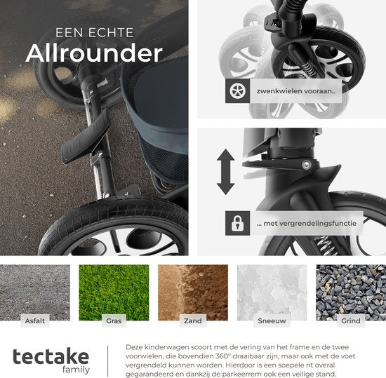 tectake® - Tapis de poussette multifonctionnel - Poussette 2 en 1 comprenant une chancelière, un habillage pluie, un porte-biberon et un panier de rangement - Poussette avec une capacité de charge de 15 kg - Pliable avec harnais 5 points - Anthracite