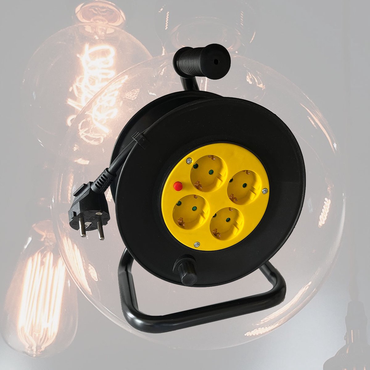 BRASQ Cable Reel Pro - 4-fold - Black - 10 Metres - Enrouleur de câble d'extension - Câble d'extension - Avec mise à la terre - Pour l'intérieur