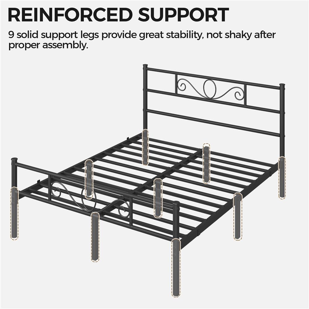 Cadre de lit en métal Yaheetech - Noir - 207 x 162 x 89 cm - Double, matelas 160 x 200 cm