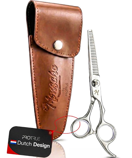 ProTrue Ciseaux à désépaissir Coiffeur avec étui en cuir - Ciseaux à désépaissir en acier inoxydable - Ciseaux de coupe