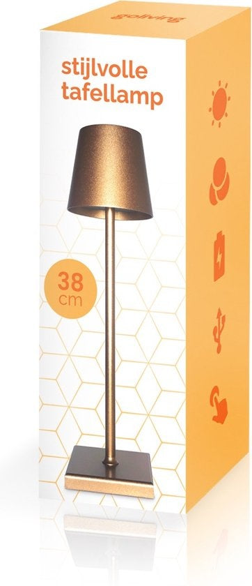Goliving Lampe à poser Rechargeable - Sans fil et dimmable - Lampe tactile moderne - Lampe de nuit pour chambre à coucher - 38 cm - Or