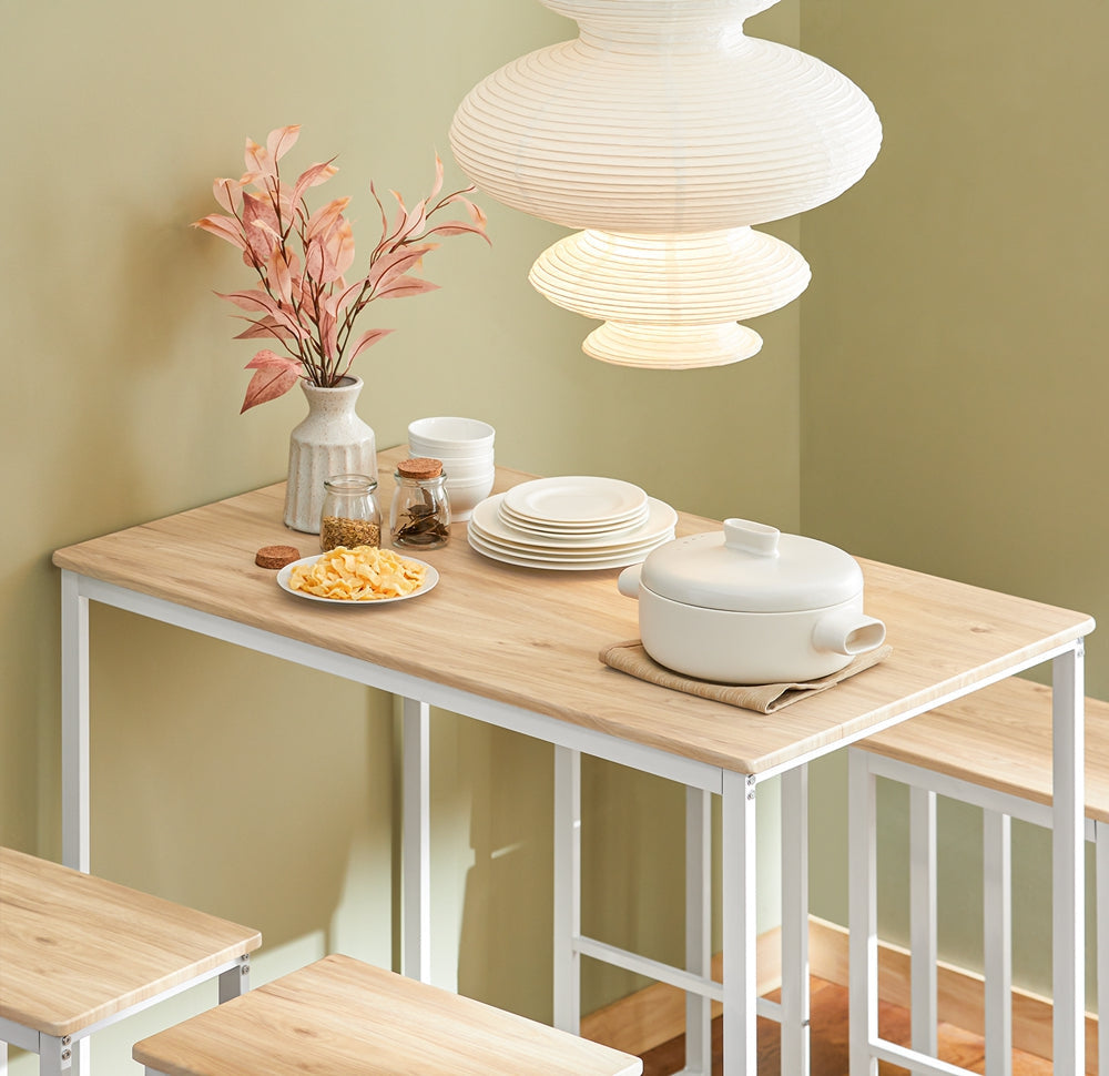 Table de bar et 4 tabourets, SoBuy, Table de cuisine, Moderne, Blanc / Marron