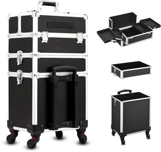 Travli Make Up Trolley - Valise de maquillage - Valise de coiffure - Valise de beauté - Valise de cosmétiques - 106* 40* 31,5 cm - Noir