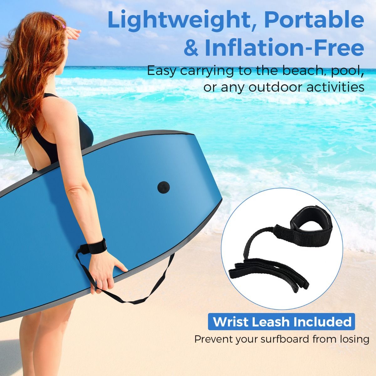 Coast Lightweight Bodyboard 104x52 cm - Bleu - Boogieboard avec noyau EPS et fond HDPE pour adolescents et adultes