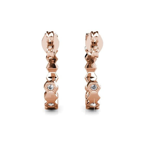 Yolora Boucles d'oreilles femme avec cristaux Kalpa Camaka - couleur rose - plaqué or rose 18K - Boucles d'oreilles femme or rose - bijoux - boîte cadeau de luxe - boîte cadeau - boîte cadeau exclusive - bel emballage cadeau