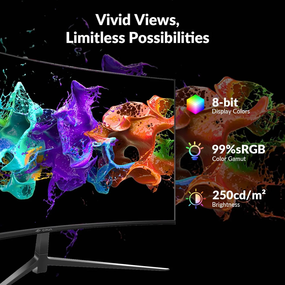 Écran de jeu incurvé Crua 27 pouces - 144 Hz FHD, dalle VA 1800R - AMD FreeSync - Noir