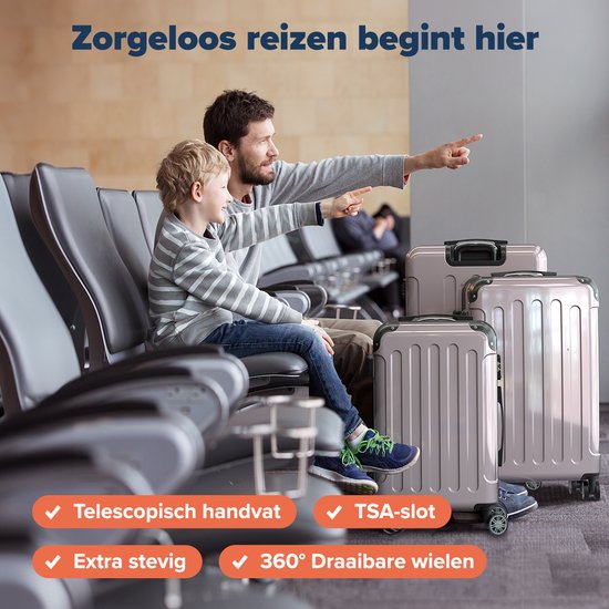 TRVLMORE Set de valises - 3 pièces - Set de valises de voyage complet - 45L Hand Luggage + 75L and 115L Spacious Luggage - Rose Gold