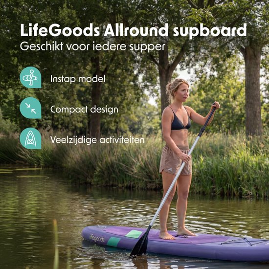 LifeGoods SUP Board All-round Compact - avec siège - capacité de charge de 100 KG - 300 x 76 cm - gonflable - ensemble complet de SUP - violet