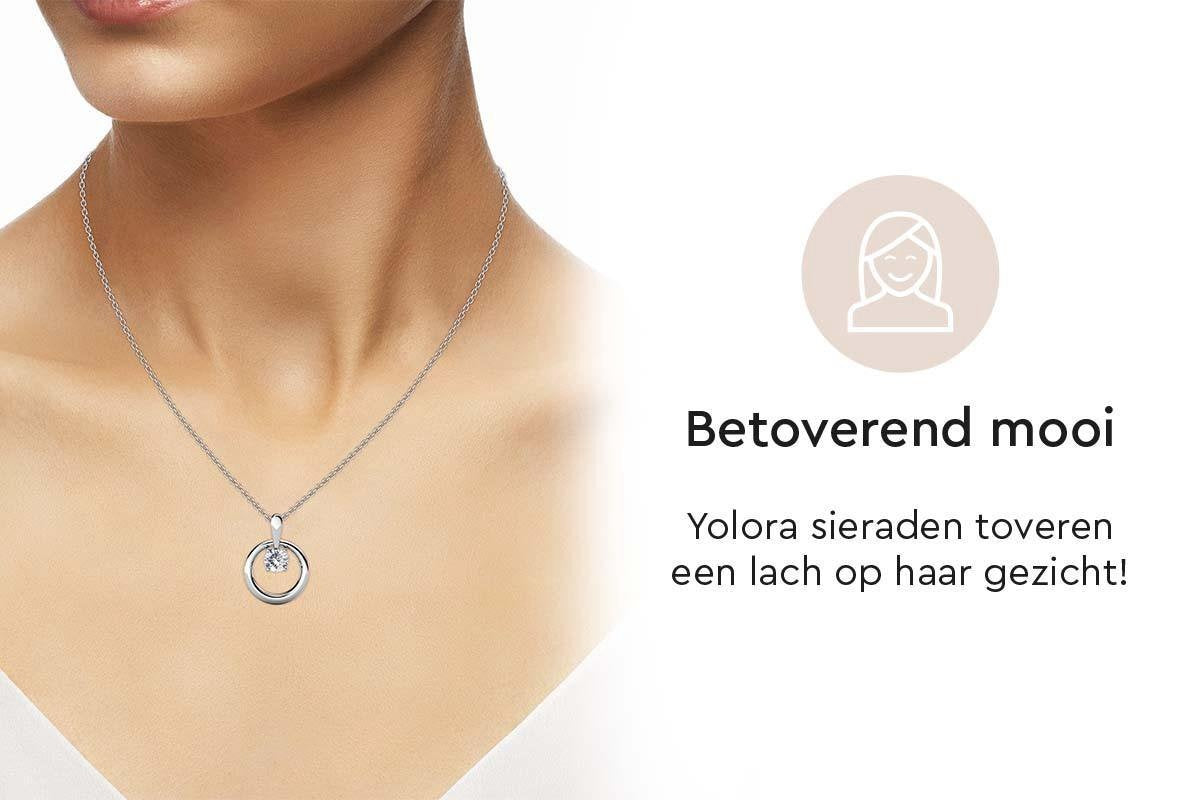 Yolora Collier Femme avec Pendentif Rond - Cristal Kalpa Camaka - Argent - Plaqué Or Blanc 18K - Collier Femme Argent - Bijoux - Collier - Boîte Cadeau de Luxe - Boîte Cadeau - Boîte Cadeau Exclusive - Bel Emballage Cadeau