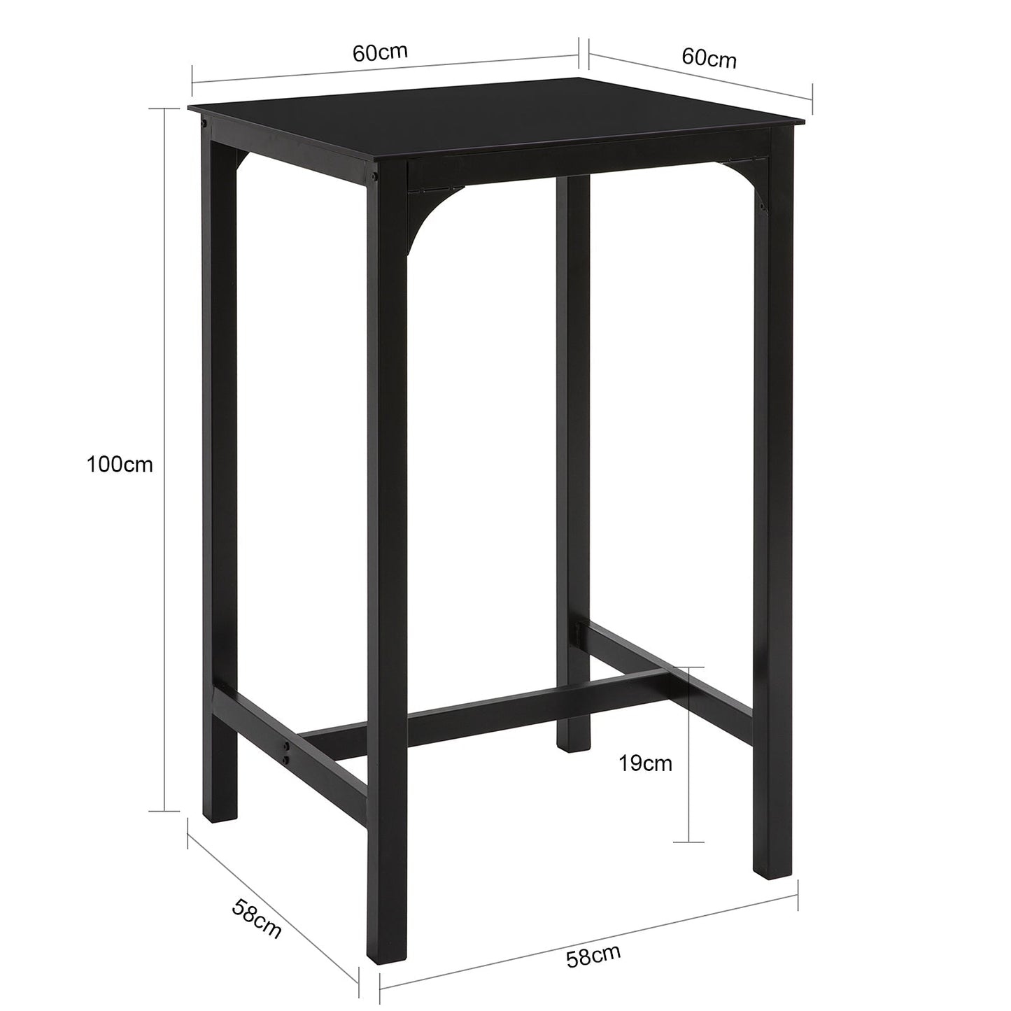 SoBuy OGT38-SCH Table de bar haute carrée 60x60x100 cm Verre noir avec pieds en acier