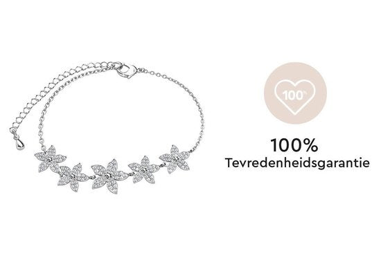 Yolora Ladies Floral Bracelet with Kalpa Camaka Crystals - Silver - 18K White Gold Plated - Gift Box - Mother's Day Gift