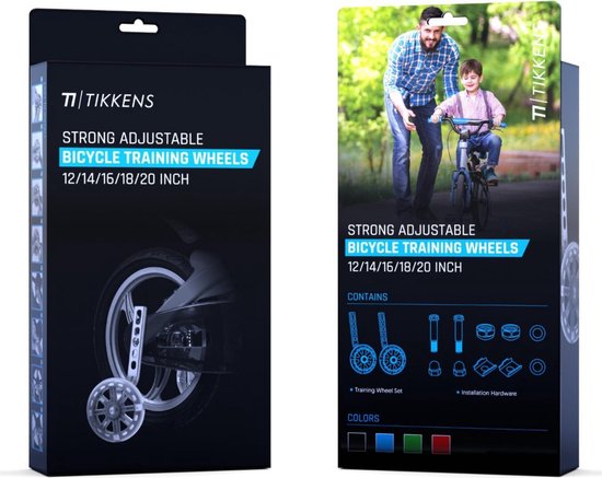 TIKKENS® Sidewheels - 12-20 Inch - LED lights - Sidewheels pour vélo d'enfant - Noir - 12 inch/14 inch/16 inch/18 inch/20 inch - Sidewheels - Accessoires pour vélo d'enfant