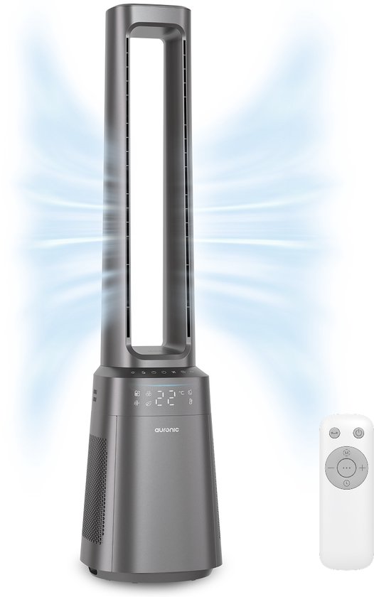 Ventilateur colonne sans pales Auronic avec purificateur d'air – Filtre HEPA H13 – 10 vitesses – Gris