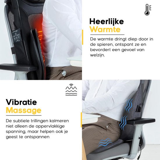CALMENTA® Chaise de massage shiatsu - Sac de rangement - Appareil de massage pour le dos et le cou - Coussin de massage - Massage par compression - Fonction de chaleur électrique - Vibration - Douleurs du dos et du cou - Tapis de massage