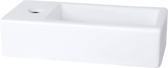Differnz Helios Fountain Set - Robinet à gauche - Vasque céramique blanche - Robinet droit - Noir mat - Poignée standard - 37,5 x 18,5 x 9,5 cm