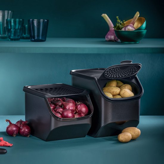 Ensemble Tupperware - PotatoSmart 8,3 L, OnionSmart 5,5 L et GarlicSmart 2,3 L - Récipients innovants pour pommes de terre, oignons et ail, assurant une circulation optimale de l'air - Conception empilable - Lavables au lave-vaisselle