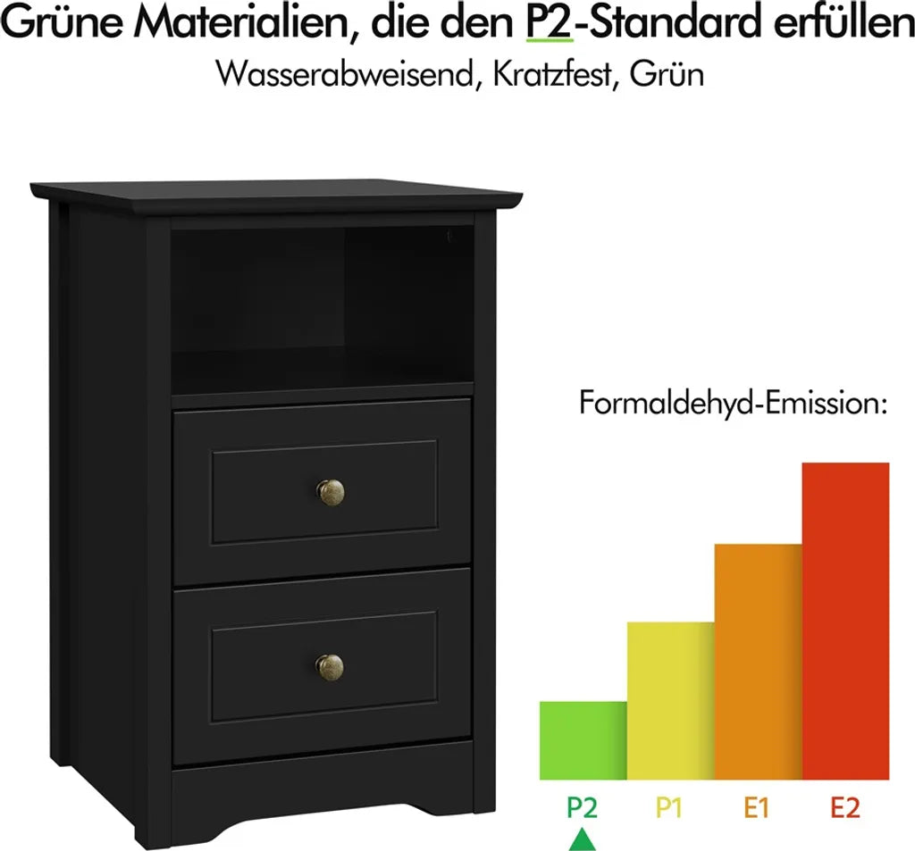 Table de chevet Yaheetech avec 2 tiroirs et un compartiment de rangement - Noir - 40 x 35 x 60 cm