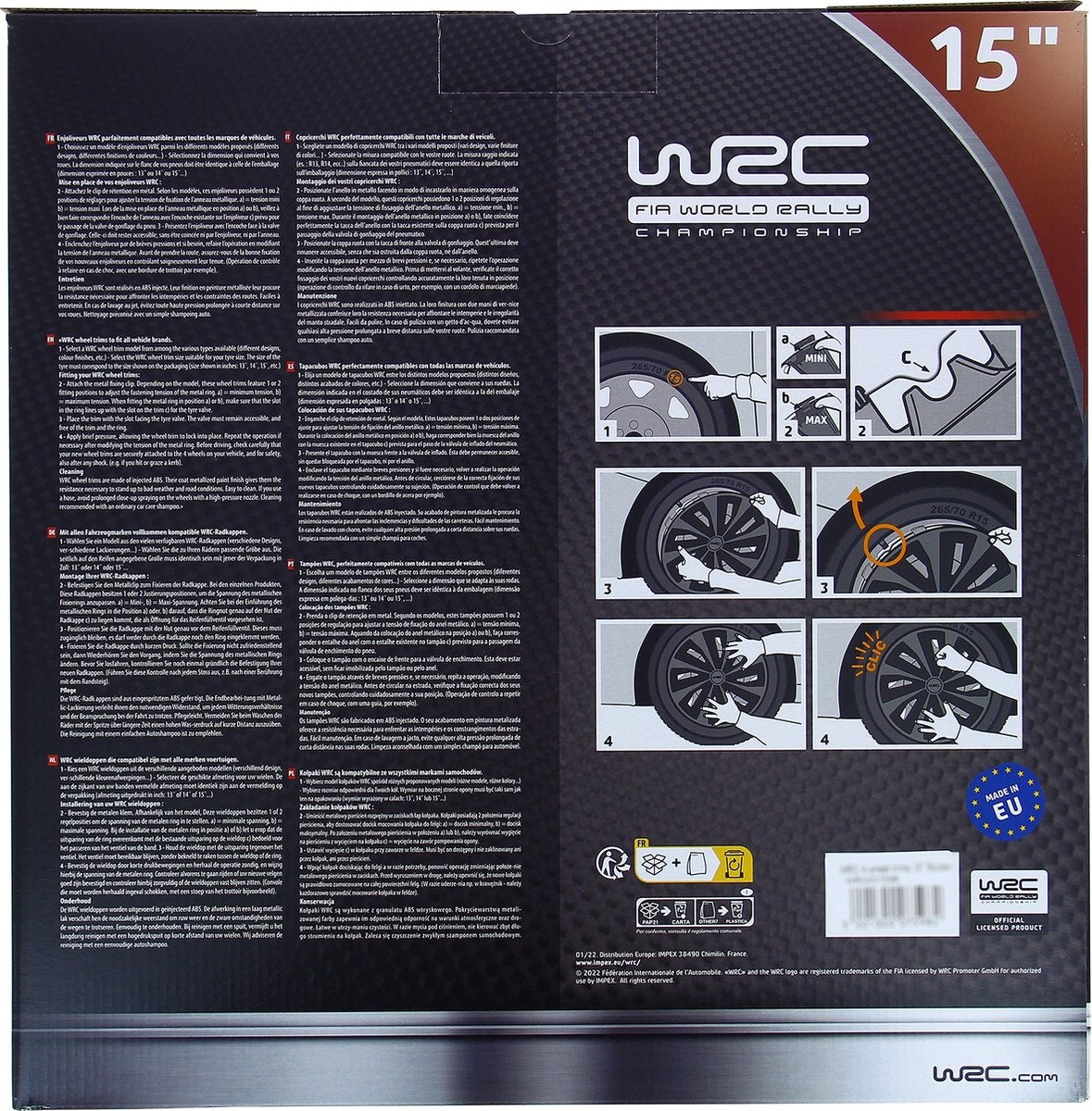 WRC Wieldoppen 15 inch - zilver/zwart - 4st