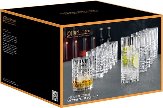 Nachtmann - Verres à whisky et à long drink Square - Lot de 12 - Whisky - Long drink