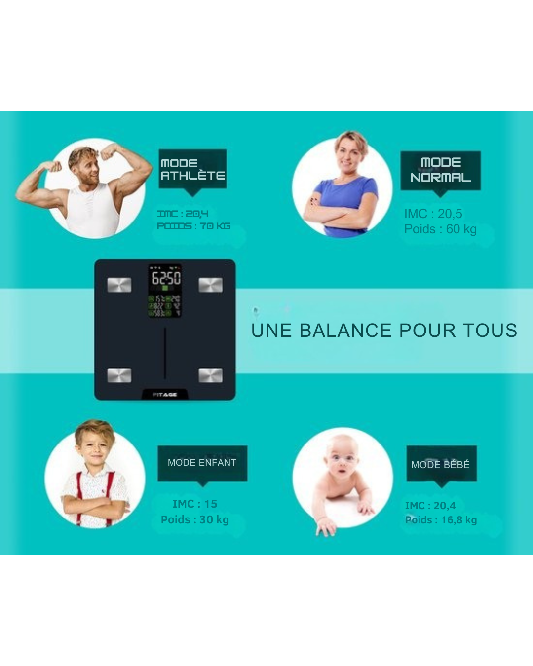 Balance personnelle numérique LED FITAGE - Balance intelligente avec analyse corporelle 17x - Balances - Application FITAGE