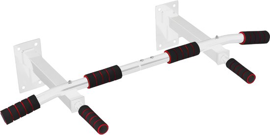 TTD® Premium Pull Up Bar - Pull Up Station - Wall Mount Pull Up Bar - Dip Station - Dip Bars - Home Sports - Home Fitness - Premium materials - Extra sturdy mounting parts - Home workout - White/Red