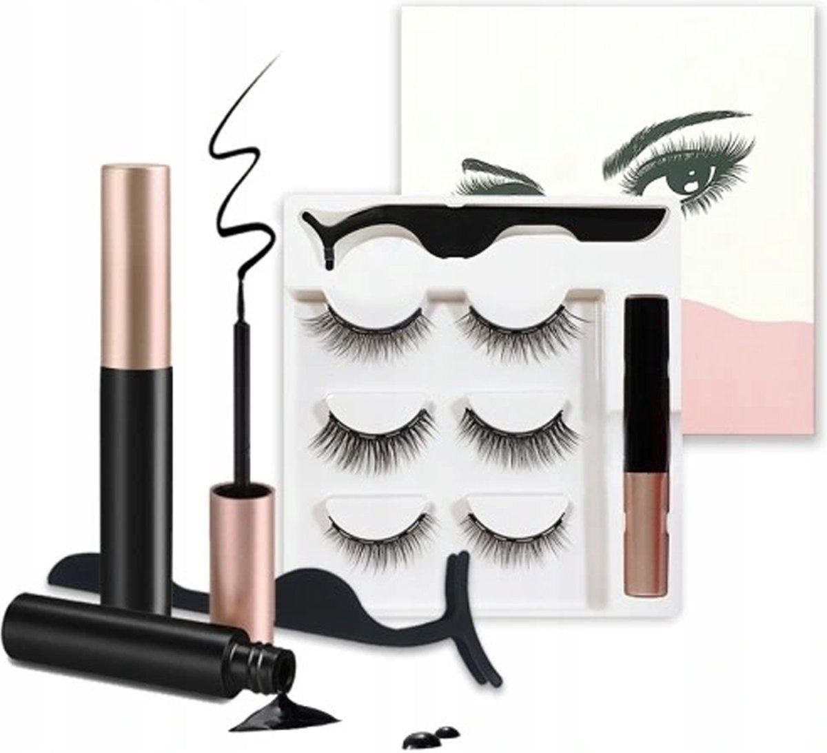 Faux Cils magnétiques Rheme - Eyeliner et pince à épiler - Extension de cils - 3 paires de faux cils - Set de cils