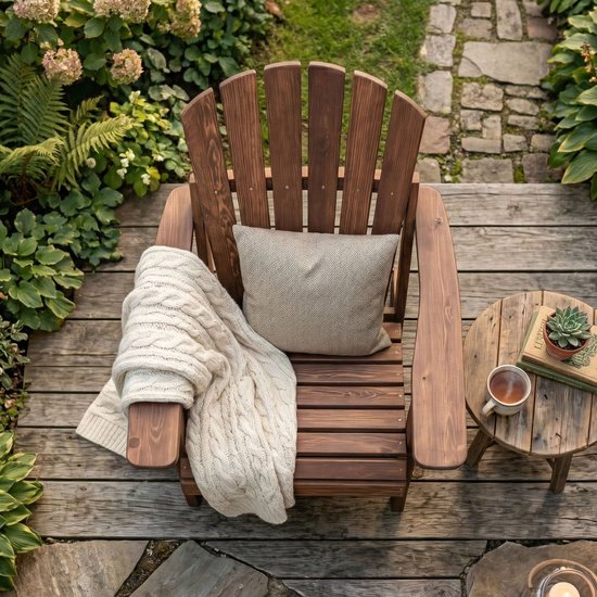 Chaise AXI Rosalie Adirondack Coffee – Chaise longue en bois avec accoudoirs – Pliable – Dossier haut – Chaise de jardin – 75,5 x 86,5 x 85 cm – 100 % bois de pruche certifié FSC