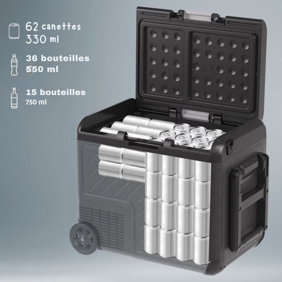 Glaçière électrique Auronic - Compresseur - Avec roues - 12V 230 Volt - Voiture - 50L - Noir/Gris