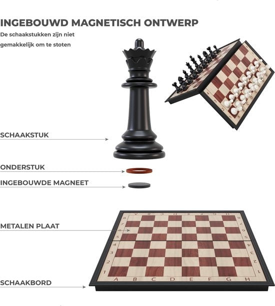 Échiquier magnétique avec pièces d'Échecs - Woodley - Jeu d'échecs Pliable - Ensemble d'Échecs - Jeu d'Échecs pour Enfants - Débutants en Échecs - Échiquier en Bois - Pliable