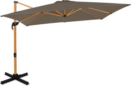 VONROC Premium Parasol Flottant Pisogne 300x300cm - Base transversale et housse de protection incluses - Parasol carré - Rotation 360° - Inclinaison - Toile résistante aux UV - Aspect bois - Noir