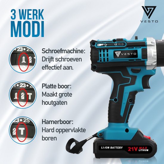 Vesto® PowerDrive Cordless Drill - Tournevis sans fil - Perceuse - Tournevis - Perceuse sans fil - 2 piles incluses