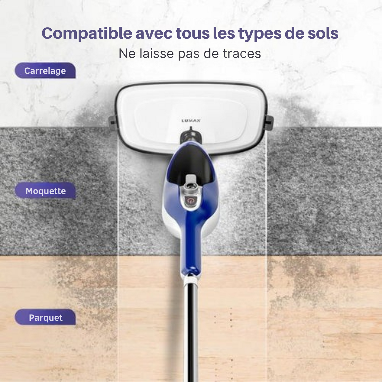 Aspirateur Vapeur 12 en 1 – LUMAN - Nettoyeur vapeur et défroisseur à main – Détachant – 10 embouts et 3 chiffons– Bleu