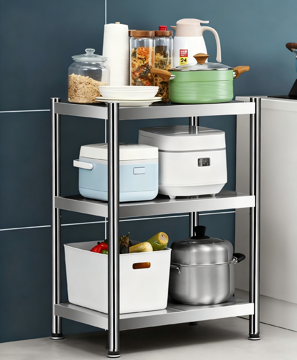 Cooker King : étagère de cuisine à 3 niveaux pour micro-ondes – Étagère coulissante – Hauteur réglable – 80 × 35 × 60 cm