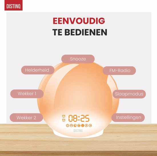 DistinQ Wake-Up Light - Radio-réveil avec double heure de réveil - Aide au sommeil avec connexion USB