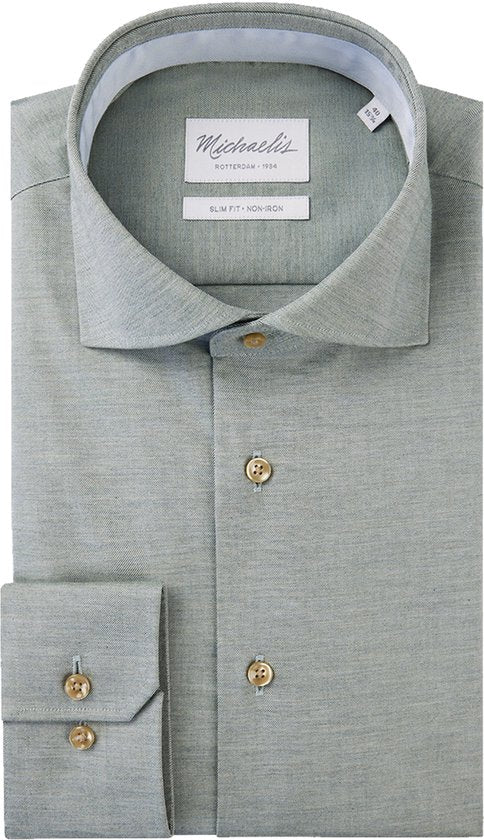 Chemise slim fit Michaelis pour homme - sergé - vert - Sans repassage - Taille du col : 43