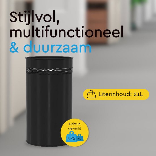 BRASQ Trashcan Metal Office/Home Use - Poubelle - Corbeille à papier - Rond - Poubelles - Noir 21 litres