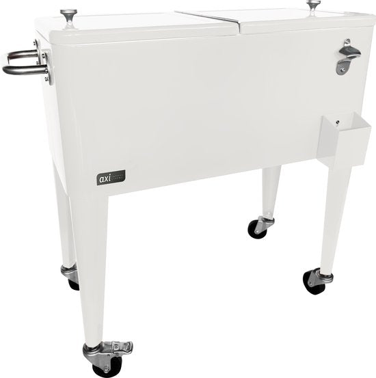 AXI Retro Cooler Blanc - Glacière à roulettes - Capacité de 76 L - Glacière avec robinet de vidange