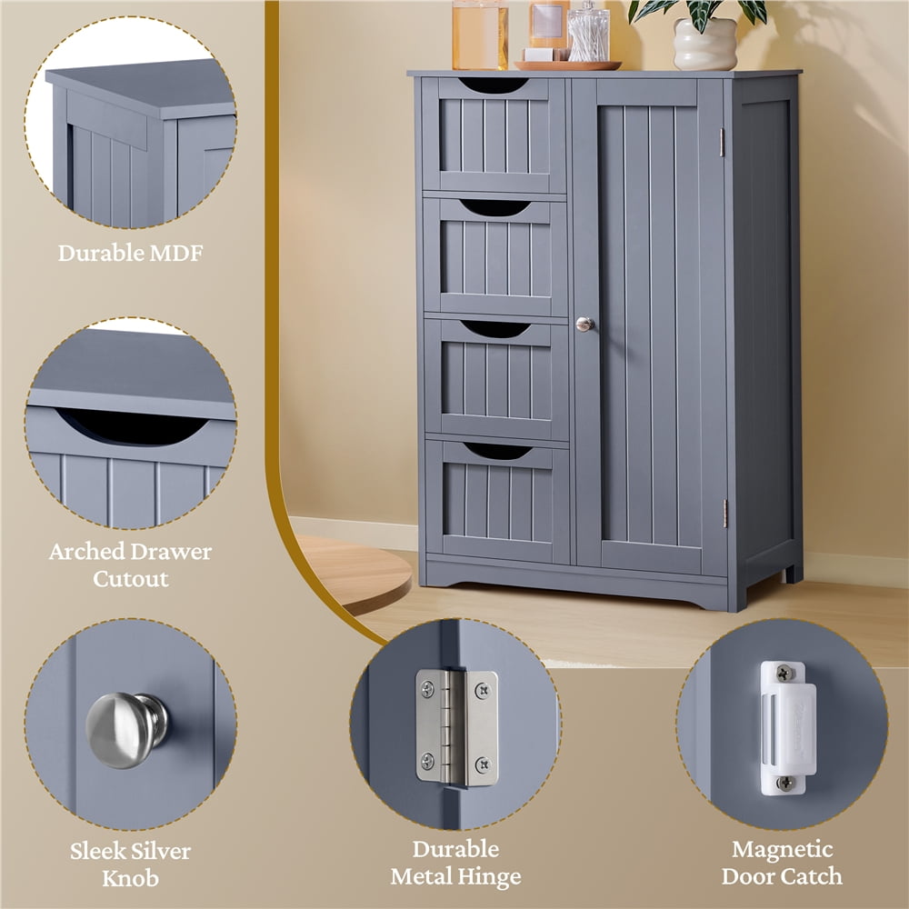 Meuble de salle de bains Yaheetech à 4 tiroirs - 55,9 x 30,5 x 82,6 cm - Gris