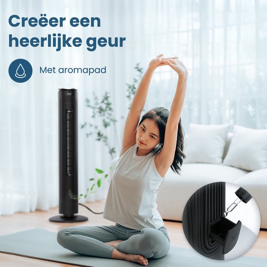 Auronic Tower Fan - Floor Fan - Air Cooler - Standing Fan - 105 CM - 5 Speeds - With Remote Control - Silent Fan - Fan - 45 dB - Black