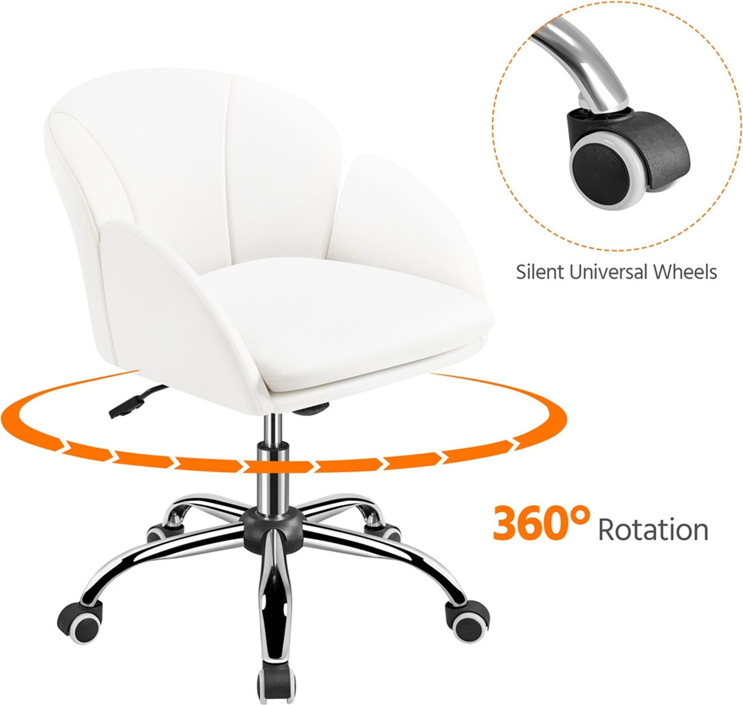 Chaise de bureau Yaheetech, chaise pivotante à roulettes - hauteur réglable - simili-cuir - charge maximale de 136 kg - 60 x 61 x 72-81,5 cm - blanche