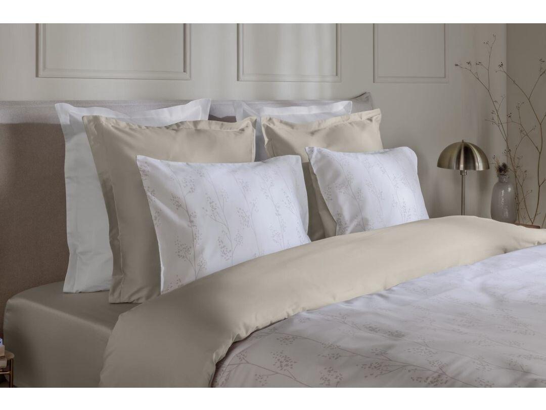 Taie d'oreiller Emma en satin - Motif réversible - dimensions 50 x 70 - Beige Floral Tree