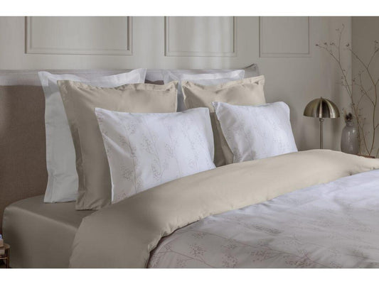 Taie d'oreiller Emma en satin - Motif réversible - dimensions 50 x 70 - Beige Floral Tree