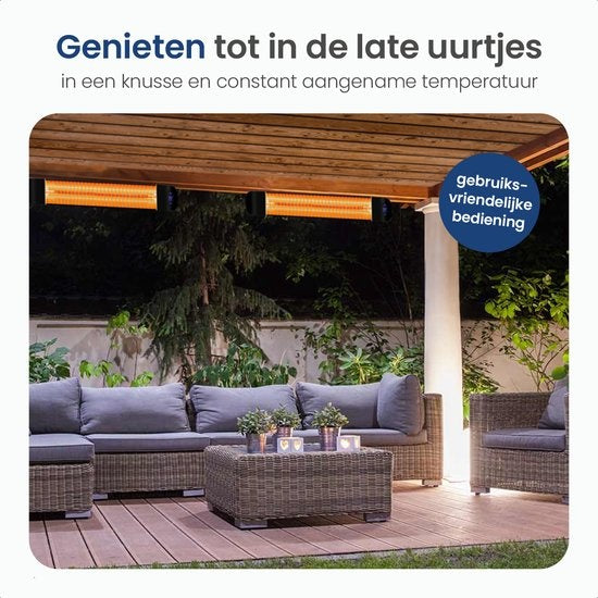 Gologi Smart Terrace Heater - Chauffage électrique - 2000W - Chauffage - Contrôlé par App ou télécommande - Fixation murale - Intérieur et extérieur - Noir