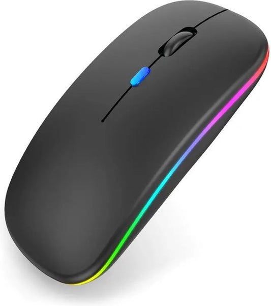 Souris Bluetooth LED sans fil - Ergonomique - RGB - Ordinateur portable et jeu - Sans fil - Noir