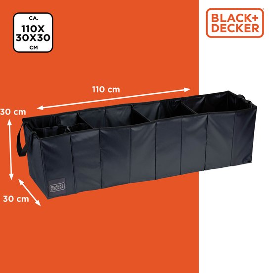 BLACK+DECKER Boîte de rangement pour coffre - 110 x 30 x 30 CM - 5 compartiments - pliable - avec poignées - noir