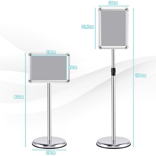 Coast Pedestal - Réglable - Cadre à cliquer - Acier inoxydable - 24 x 32,7cm - Silver