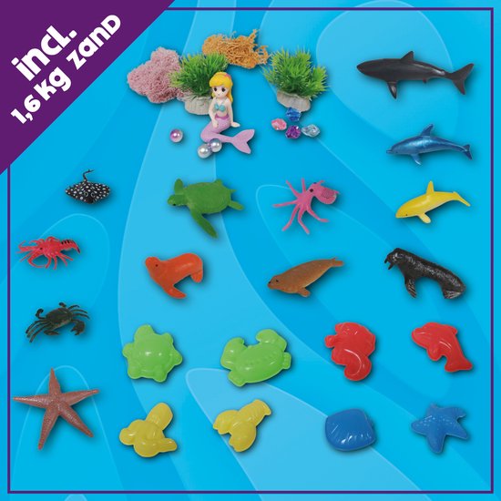 KidzKraze® Ocean Wonders Play Sand - 1,6 kg de sable collant brun et bleu pour l'intérieur - Comprend un coffret de jeu et de rangement - Jouets sensoriels - Jeu de sable pour enfants - The Big Toy Book 2025